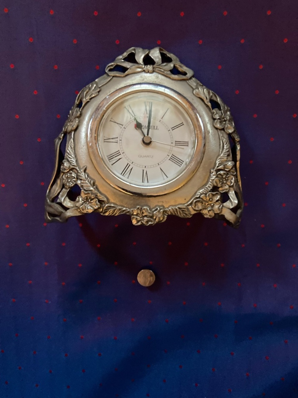 Silver Floral Mantel Clock Wall Decor - Unbranded